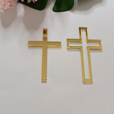 16pcs of Acrylic Cross Cake Topper, Cross Cake Charm for Baptism, Christening, Holy Communion Cake (6'', Gold Mirror)