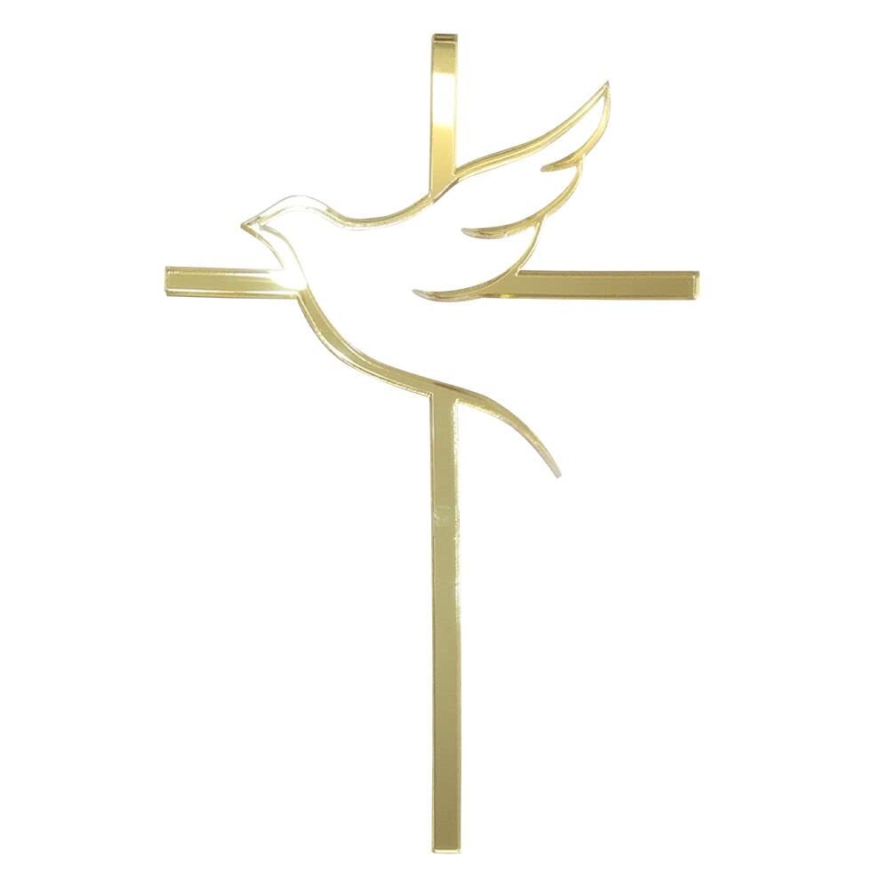 10pcs of Acrylic Religious Cake Topper - Dove and Cross,Holy Spirit Topper, Confirmation Topper (Gold Mirror)