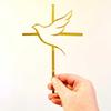 10pcs of Acrylic Religious Cake Topper - Dove and Cross,Holy Spirit Topper, Confirmation Topper (Gold Mirror) view 2