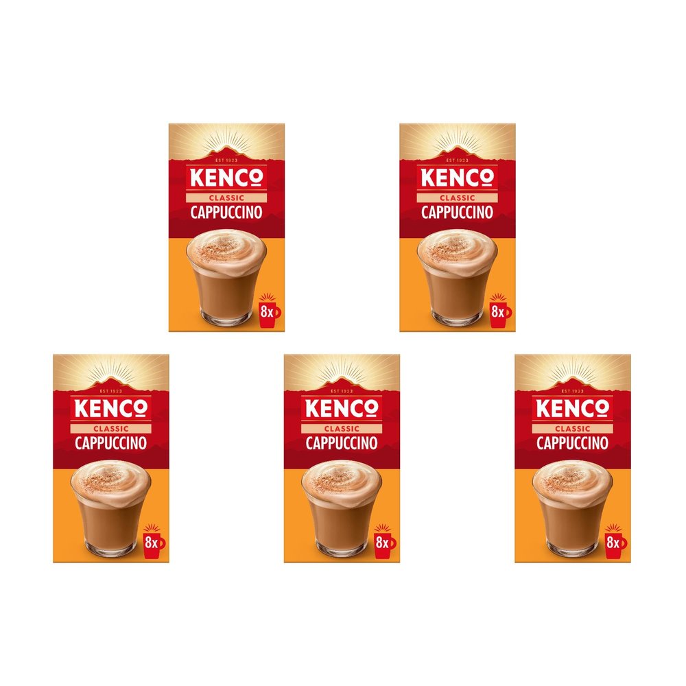 Kenco Cappuccino Instant Coffee Sachets 8x14.8g (Pack of 5, Total 40 Sachets, 592g)