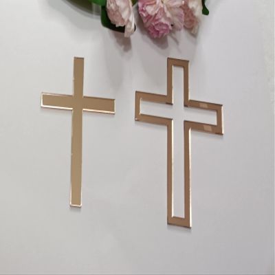 16pcs of Acrylic Cross Cake Topper, Cross Cake Charm for Baptism, Christening, Holy Communion Cake (6'', Rose Gold Mirror)