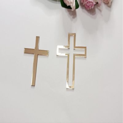16pcs of Acrylic Cross Cake Topper, Cross Cake Charm for Baptism, Christening, Holy Communion Cake (4'', Rose Gold Mirror)