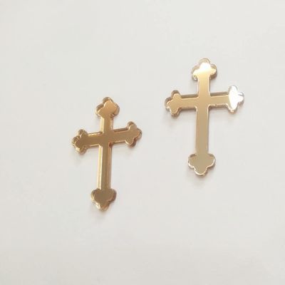 10pcs of Acrylic Baptism Cross Cake Topper, Mirror Cross Cake Decor, Gold Holy Communion Cross (4'', Rose Gold Mirror)