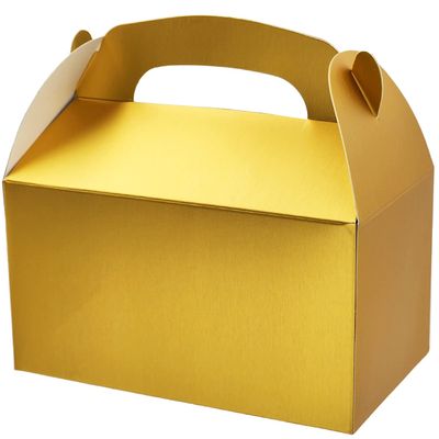 Gable Treat Boxes, Goodies Favor Box for Kids Birthday, Candy Boxes Party Favors, Weddings Events, Baby Shower, 6.25" x 3.5" x 3.5" Inch Box (Gold Treat Box, 12-Pack)