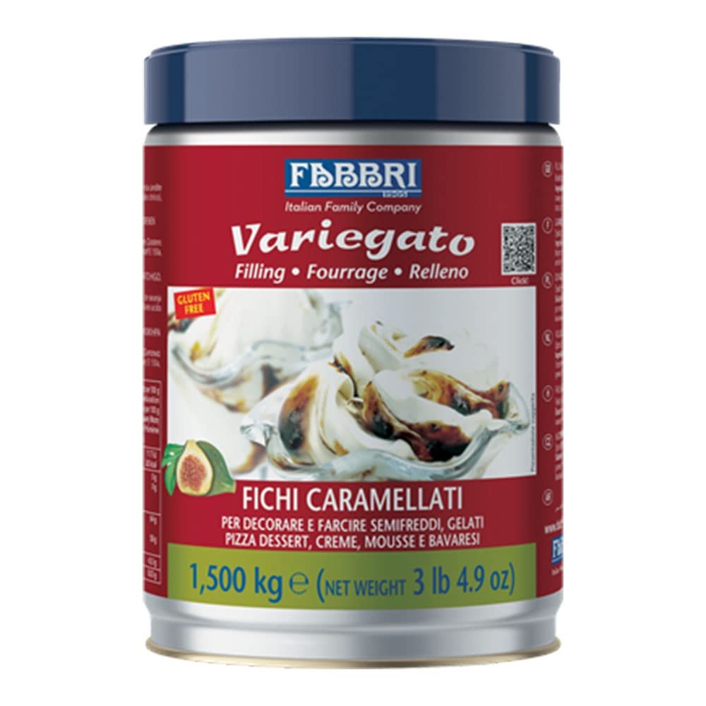 Fabbri Caramelized Figs Marbling with fruit pieces for Ice Cream, Gelato, Cakes and frozen Desserts, one tin of 3.3 pounds