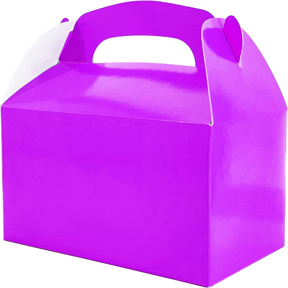 Gable Treat Boxes, Goodies Favor Box for Kids Birthday, Candy Boxes Party Favors, Weddings Events, Baby Shower, 6.25" x 3.5" x 3.5" Inch Box (Purple Treat Box, 12-Pack)