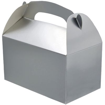 Gable Treat Boxes, Goodies Favor Box for Kids Birthday, Candy Boxes Party Favors, Weddings Events, Baby Shower, 6.25" x 3.5" x 3.5" Inch Box (Silver Treat Box, 12-Pack)