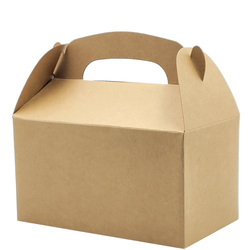 Gable Treat Boxes, Goodies Favor Box for Kids Birthday, Candy Boxes Party Favors, Weddings Events, Baby Shower, 6.25" x 3.5" x 3.5" Inch Box (Brown Treat Box, 12-Pack)