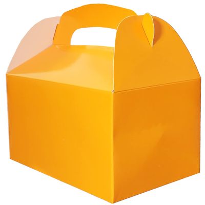 Gable Treat Boxes, Goodies Favor Box for Kids Birthday, Candy Boxes Party Favors, Weddings Events, Baby Shower, 6.25" x 3.5" x 3.5" Inch Box (Orange Treat Box, 12-Pack)