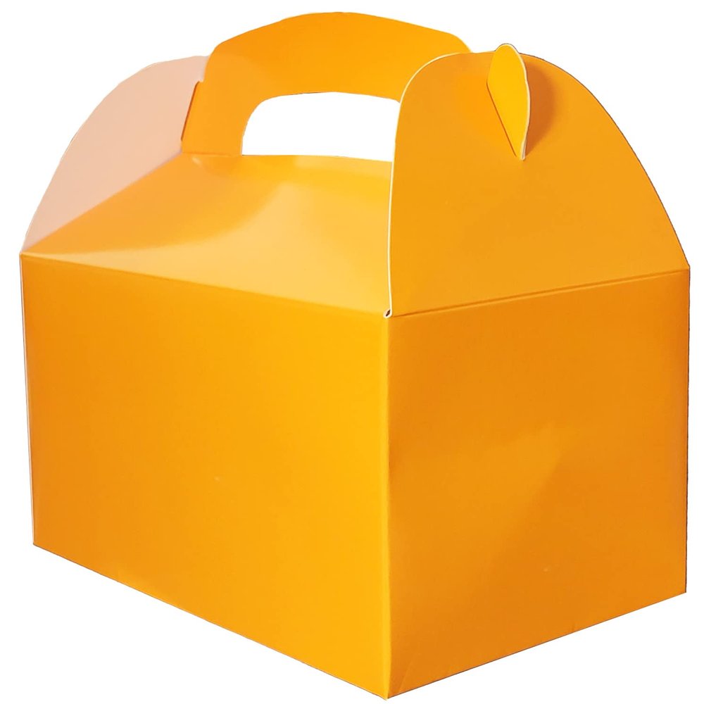 Gable Treat Boxes, Goodies Favor Box for Kids Birthday, Candy Boxes Party Favors, Weddings Events, Baby Shower, 6.25" x 3.5" x 3.5" Inch Box (Orange Treat Box, 12-Pack)