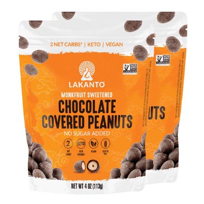 Lakanto Chocolate Covered Peanuts - Sweetened with Monk Fruit Sweetener, Keto Diet Friendly, On the Go Healthy Snack, Vegan, Dark Chocolate, Sea Salt, Cocoa Butter (Peanuts - Pack of 2)