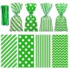 Aneco 100 Pack Green and White Cellophane Bags 10.6 x 5.1 Inch Plastic Candy Bags Gift Bag Goodie Bag with Twist Ties for Valentine, Birthday, Gift Cookie Snack Packing Party Favor Supplies view 1