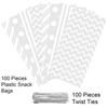 Aneco 100 Pack White Cellophane Plastic 10.6 x 5.1 Inch Candy Gift Goodie with Twist Ties for Valentine, Birthday, Gift Cookie Snack Packing Party Favor Supplies view 3