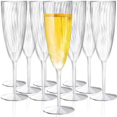 Potchen 48 Pieces 6 Oz Plastic Champagne Flutes Hard Disposable Plastic Champagne Glasses Wedding Wine Mimosa Glasses for Drinking Toasting Home Daily Life