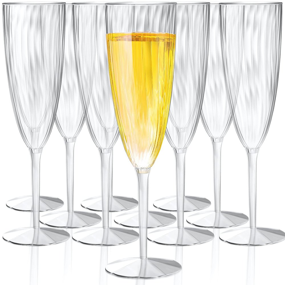 Potchen 48 Pieces 6 Oz Plastic Champagne Flutes Hard Disposable Plastic Champagne Glasses Wedding Wine Mimosa Glasses for Drinking Toasting Home Daily Life