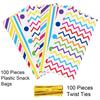 Aneco 100 Pack Rainbow Cellophane Bags 10.6 x 5.1 Inch Plastic Candy Bags Gift Bags Goodie Bags with Twist Ties for Valentine, Birthday, Gift Cookie Snack Packing Party Favor Supplies view 3