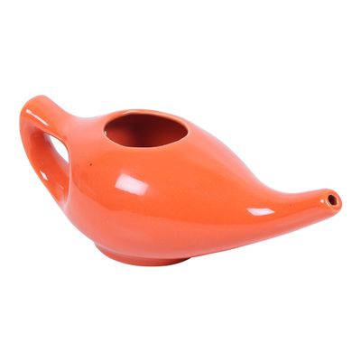 WHOLELIFEOBJECTS Leak Proof Durable Ceramic Neti Pot Hold 300 Ml Water Comfortable Grip with 10 Sachet Neti Salt | Microwave & Dishwasher Safe Natural Treatment for Sinus & Congestion (Orange)