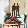 Gay Cake Topper Grooms Wedding Silhouette Two Groom Same Sex Rustic Cake Topper with Heart Love Personalized LGBTQ Gay Wedding Cake Topper His And His Wedding Decor Topper LGBT Wood Brown Topper view 1