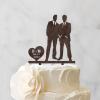 Gay Cake Topper Grooms Wedding Silhouette Two Groom Same Sex Rustic Cake Topper with Heart Love Personalized LGBTQ Gay Wedding Cake Topper His And His Wedding Decor Topper LGBT Wood Brown Topper view 3