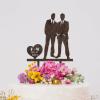 Gay Cake Topper Grooms Wedding Silhouette Two Groom Same Sex Rustic Cake Topper with Heart Love Personalized LGBTQ Gay Wedding Cake Topper His And His Wedding Decor Topper LGBT Wood Brown Topper view 4