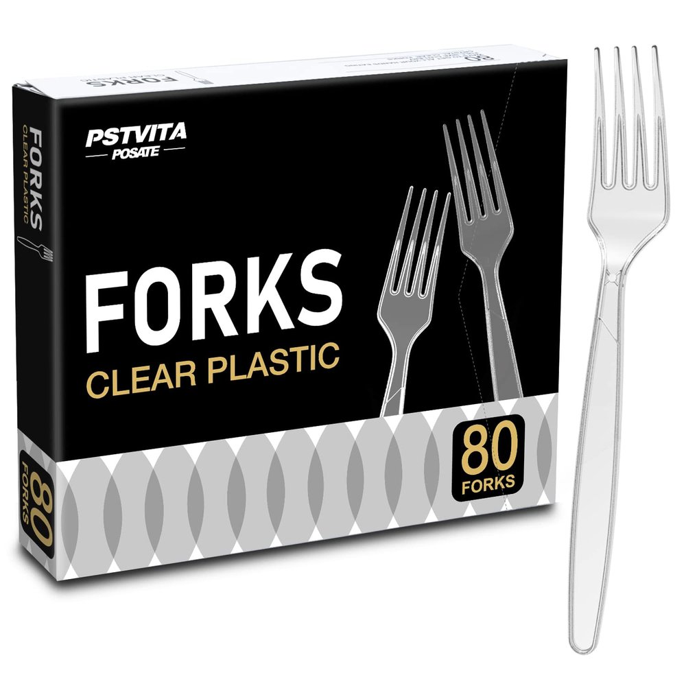 Plastic Forks Heavy Duty, Clear Disposable Party Supply, Pack of 80
