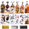 Suloli Halloween Cellophane Treat Bags - 120pcs Clear Candy Bags with Pumpkin, Ghost Designs and 150 Twist Ties for Kids' Trick or Treat Party Favors view 1