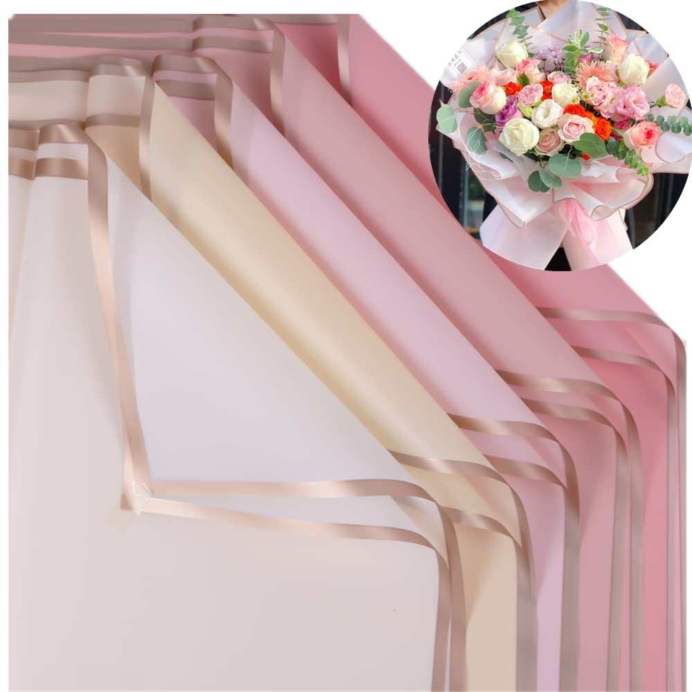 XICHEN 25 Counts /5 Colors Gold Edge Flower Wrapping Paper,Florist Bouquet Supplies,DIY Crafts,Gift Packaging or Gift Box Packaging, Waterproof Floral Wrapping Paper 22.8 * 22.8Inch