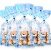 Pajean 100 Pack Bear Baby Shower Treat Bags Bear Cellophane Bulk Plastic Goodie Candy Gift Bags with Metallic Twist Ties for Gender Reveal Birthday Party Favors(Blue) view 1