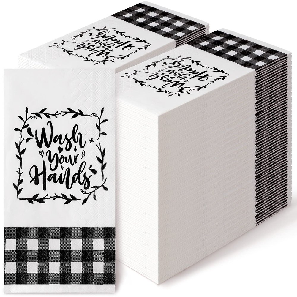 200 Pcs Disposable Guest Napkins Paper Hand Towels for Bathroom Black and White Paper Towels Farmhouse Dinner Decorative Wash Your Hands for Birthday Wedding Party Home Kitchen Restroom