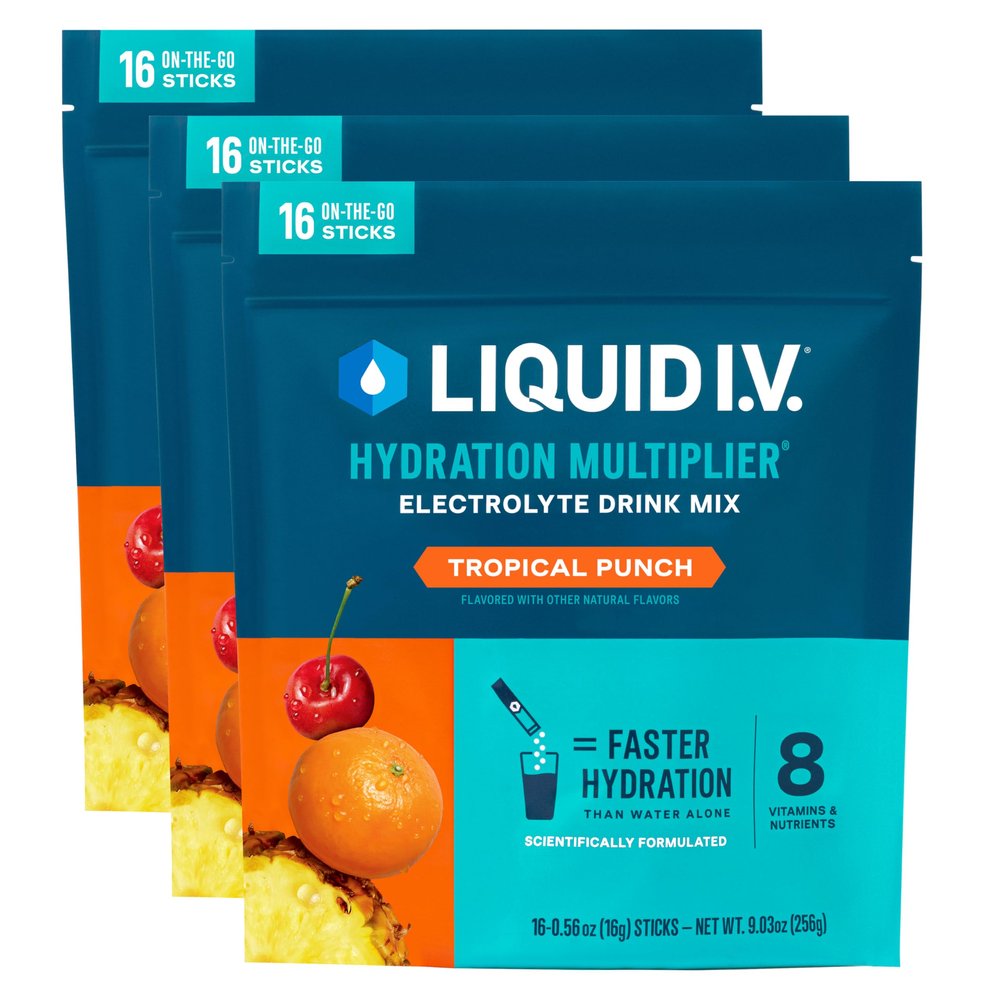 Liquid I.V. Hydration Multiplier - Tropical Punch | Electrolyte Powder Drink Mix | 3 Pack (48 Servings)