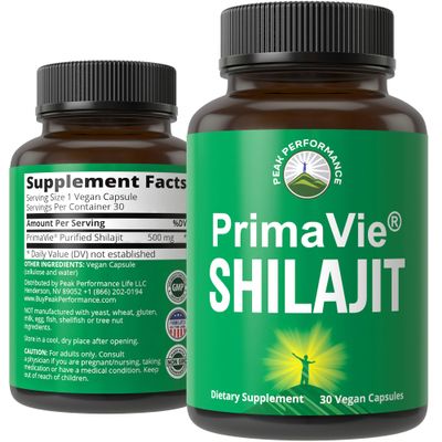 PrimaVie Purified Shilajit Capsules Made with Pure Shilajit Powder. Clinically Tested Natural Supplement with 40+ Trace Minerals, Fulvic Acid. Tablets Support Mitochondria + Brain Function