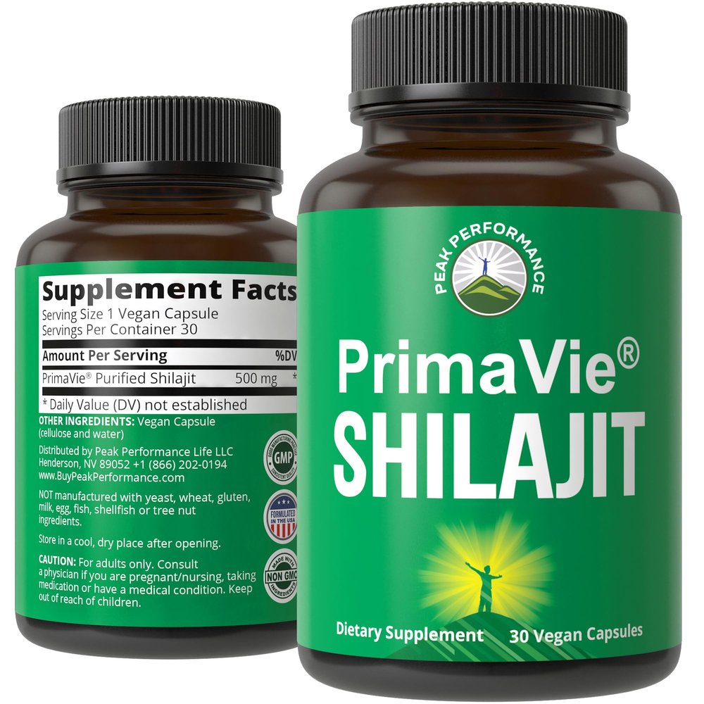 PrimaVie Purified Shilajit Capsules Made with Pure Shilajit Powder. Clinically Tested Natural Supplement with 40+ Trace Minerals, Fulvic Acid. Tablets Support Mitochondria + Brain Function