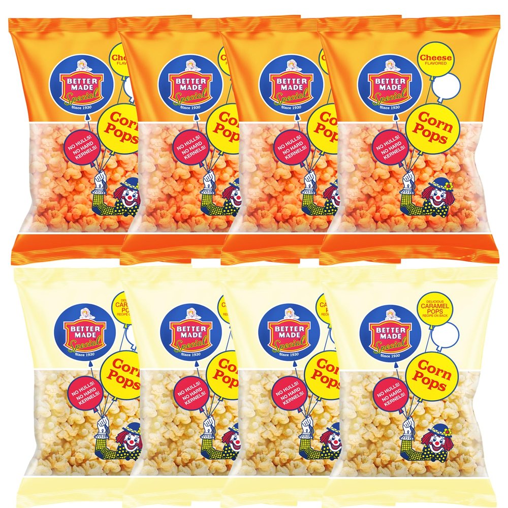 Better Made Special Original & Cheese Flavored Corn Pops - (8) x 6oz Bags - (Pack of 8) - Family Owned Since 1930 - Snacks, Lunch, Variety Pack