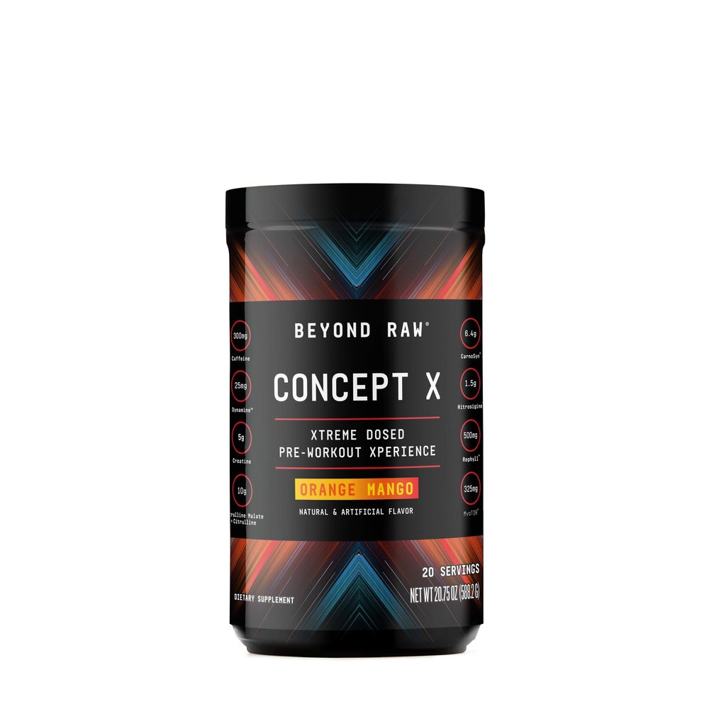 BEYOND RAW Concept X, Clinically Dosed Pre-Workout Powder, Contains Caffeine, L-Citrulline, Creatine, and Beta-Alanine, Orange Mango, 20 Servings