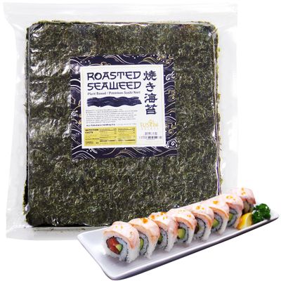 Fusion Select Full Sheet Roasted Seaweed Sheets for Sushi Rolls - Japanese Nori Sheets For Sushi, California Roll, Onigiri, Musubi, Maki, Bento, Dried Seaweed Snack - Full Sheets of Yaki Nori (100 Counts)