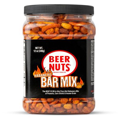 Beer Nuts Habanero Bar Mix, Fiery Hot Habanero Mix Of Peanuts, Corn Sticks & Insane Grain, Spicy Bar Mix for Any Party, Resealable Jar (12oz, Habenero)