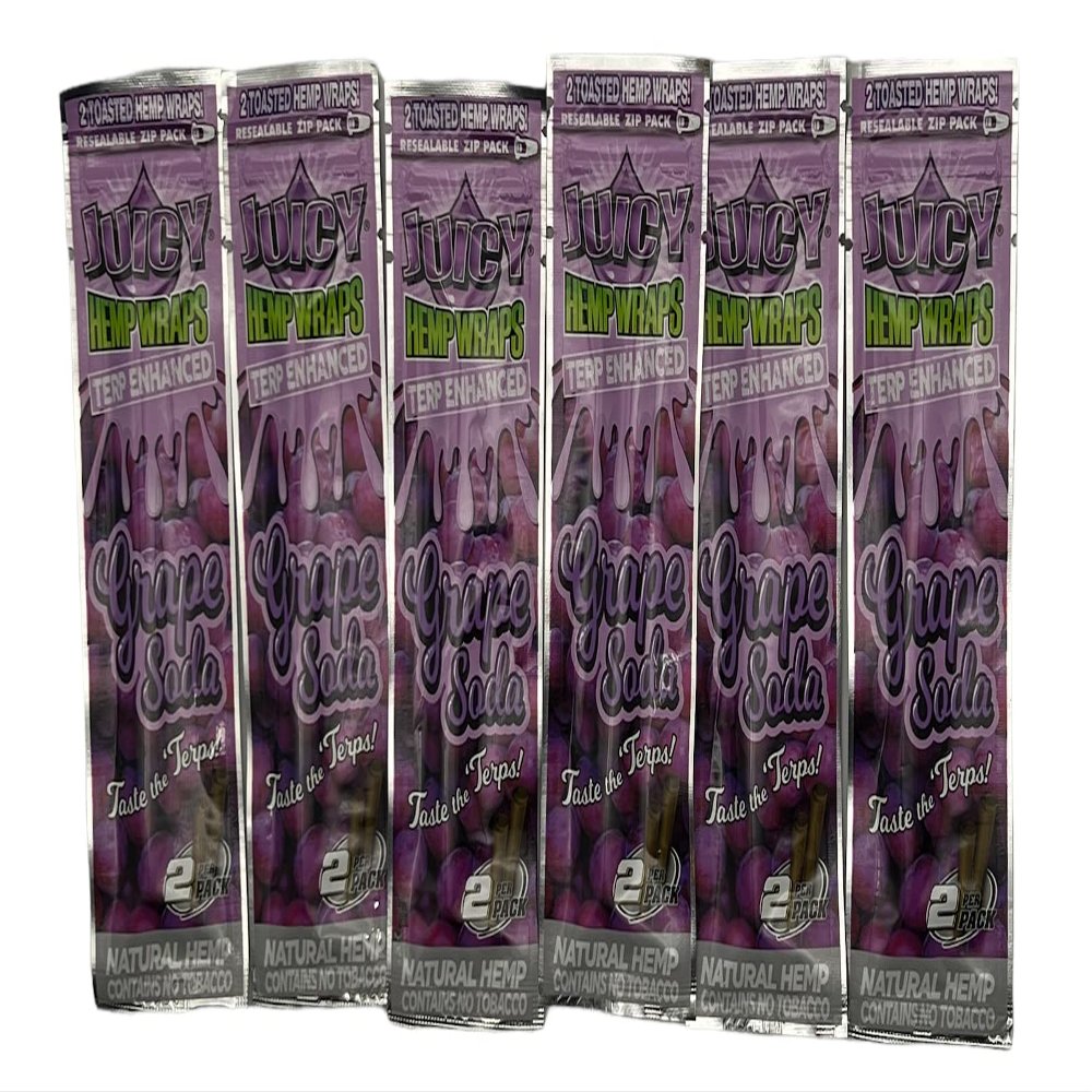 6 Packs Juicy Rolling Papers Pre-Wrap (2 sheets per pack) + RSV Scoop Card (Grape Soda)