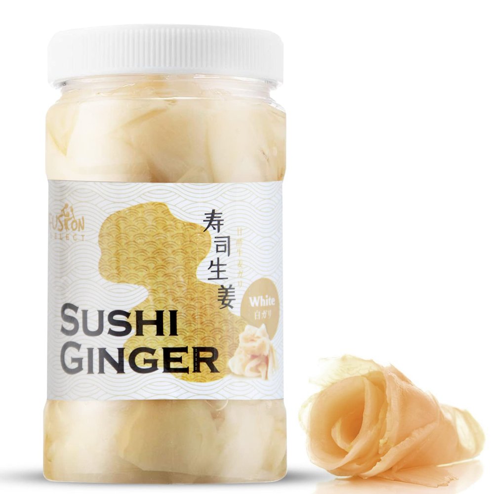 Fusion Select Sushi Ginger - Natural Sliced Gari, Pickled Ginger for Sushi - No MSG, Non-GMO - Spicy, Sour, Sweet & Salty Taste Notes - Side Dish For Sashimi, Sushi Ingredients - 12oz (White, 1Pk)