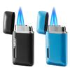 Cponmist 2 Pack Mini Butane Lighter, Double Jet Torch Lighter with Visible Window, Refillable and Adjustable Pocket Lighter, Great Little Gift for Men and Women, Black and Blue (Without Gas) view 1