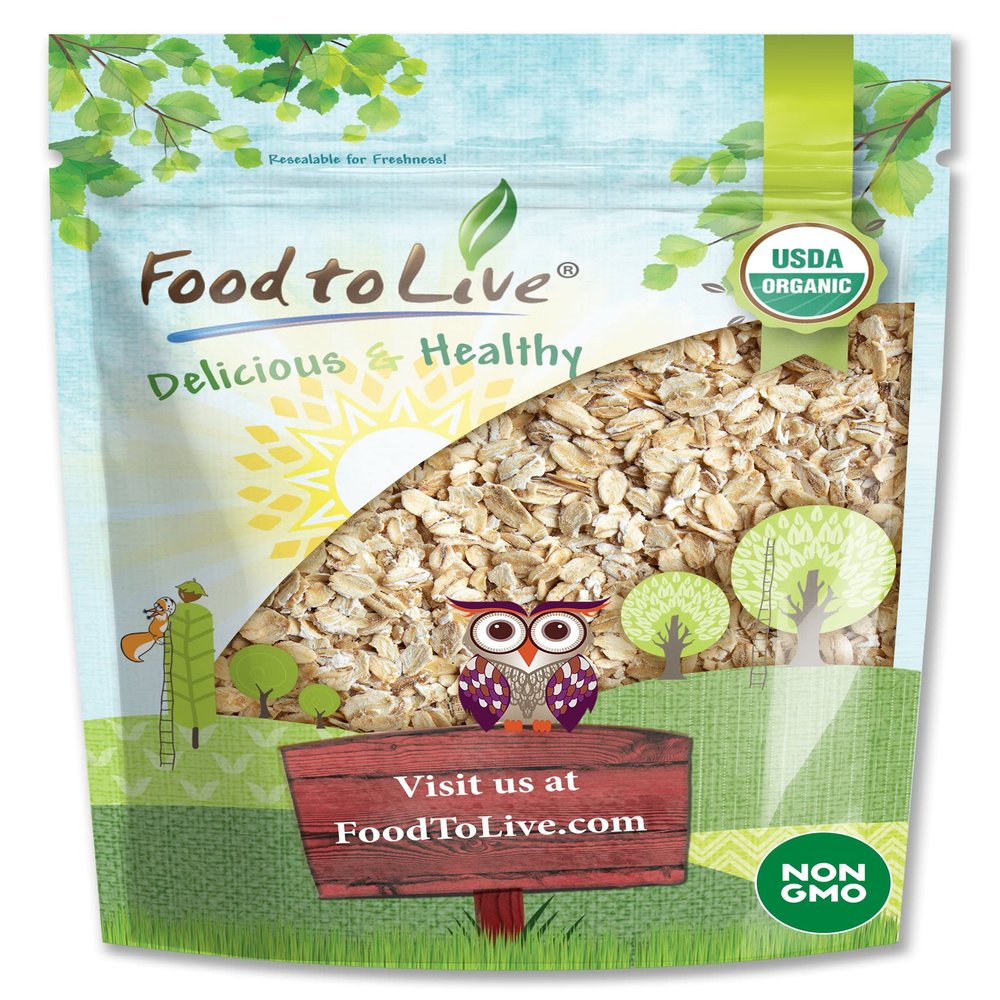 Food to Live Organic Quick Cooking Rolled Oats  Non-GMO, 1-Minute Oatmeal, 100% Whole Grain, Thin Flakes, Uncooked, Vegan, Bulk. Rich in Protein, Fiber. Great for Breakfast Cereal, Granola, Baking
