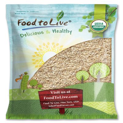 Food to Live Organic Quick Cooking Rolled Oats Non-GMO, 1-Minute Oatmeal, 100% Whole Grain, Thin Flakes, Uncooked, Vegan, Bulk. Rich in Protein, Fiber. Great for Breakfast Cereal, Granola, Baking