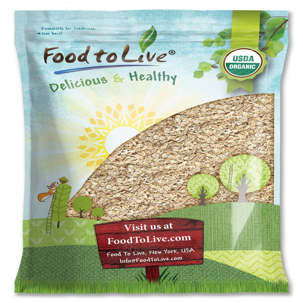 Food to Live Organic Quick Cooking Rolled Oats  Non-GMO, 1-Minute Oatmeal, 100% Whole Grain, Thin Flakes, Uncooked, Vegan, Bulk. Rich in Protein, Fiber. Great for Breakfast Cereal, Granola, Baking