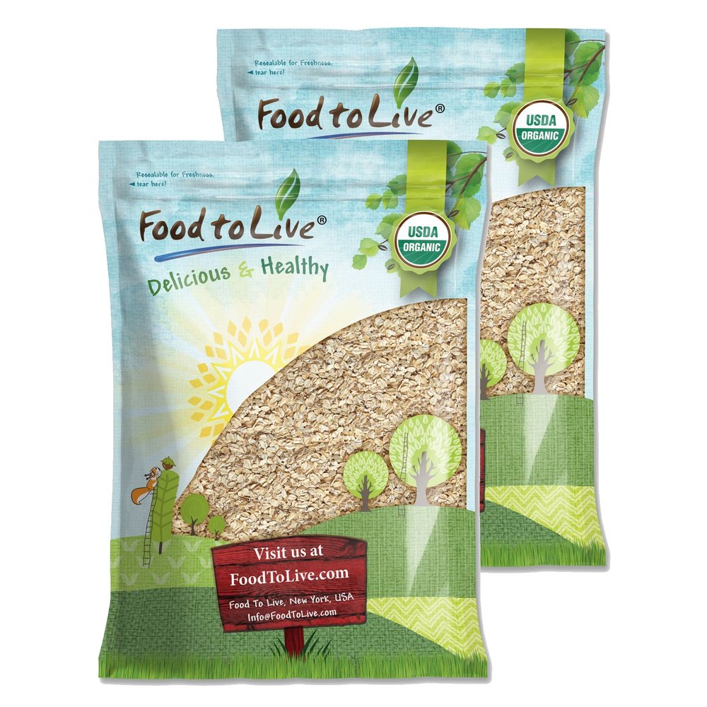 Food to Live Organic Quick Cooking Rolled Oats Non-GMO, 1-Minute Oatmeal, 100% Whole Grain, Thin Flakes, Uncooked, Vegan, Bulk. Rich in Protein, Fiber. Great for Breakfast Cereal, Granola, Baking