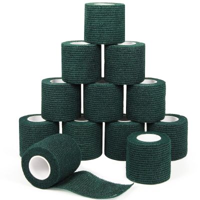 12Pcs 2inch x 5 Yards Self Adhesive Bandage Wrap Elastic Bandage Wrap Self Adherent Cohesive Wrap Bandages for Wrist Ankle Vet Tape for Dog Athletic Swelling Sprain Tape Grip Cover (Army Green)