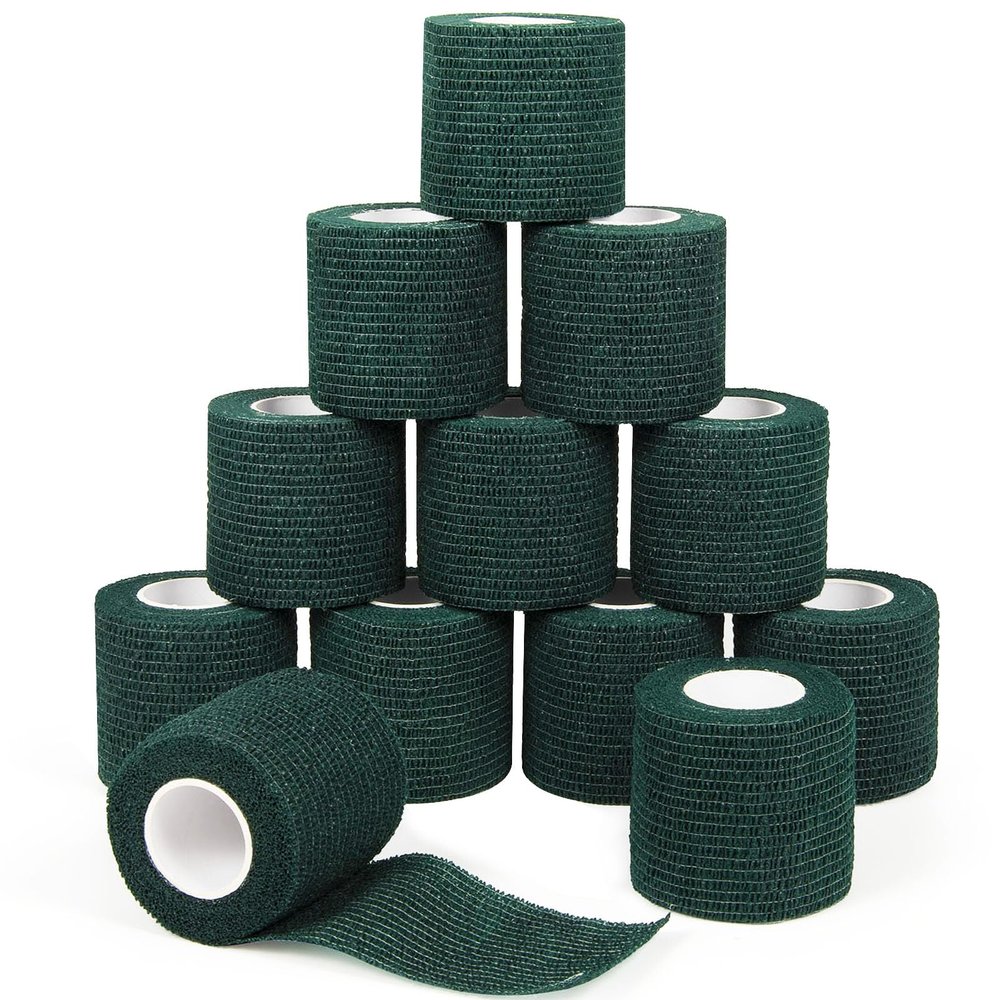 12Pcs 2inch x 5 Yards Self Adhesive Bandage Wrap Elastic Bandage Wrap Self Adherent Cohesive Wrap Bandages for Wrist Ankle Vet Tape for Dog Athletic Swelling Sprain Tape Grip Cover (Army Green)