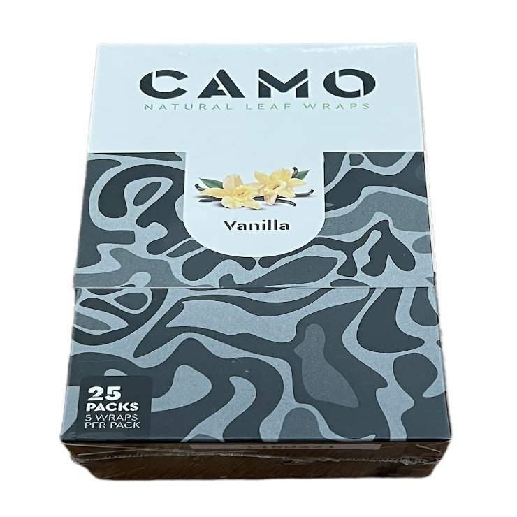 Camo Natural Leaf Rolling Papers Pre-wrap Full Box 25 Packs (5 sheets per pack) + RSV Scoop Card (Vanilla)