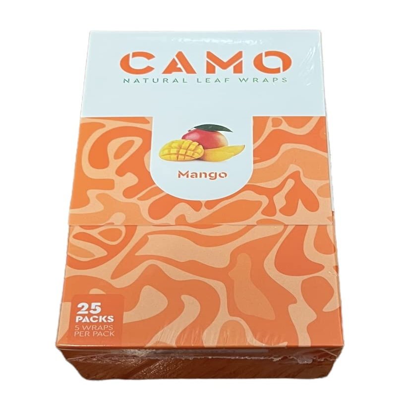 Camo Natural Leaf Rolling Papers Pre-wrap Full Box 25 Packs (5 sheets per pack) + RSV Scoop Card (Mango)