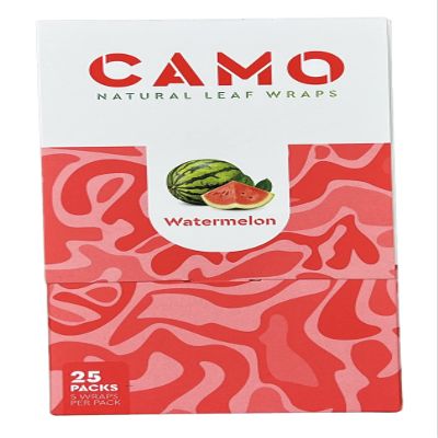Camo Natural Leaf Rolling Papers Pre-wrap Full Box 25 Packs (5 sheets per pack) + RSV Scoop Card (Watermelon)