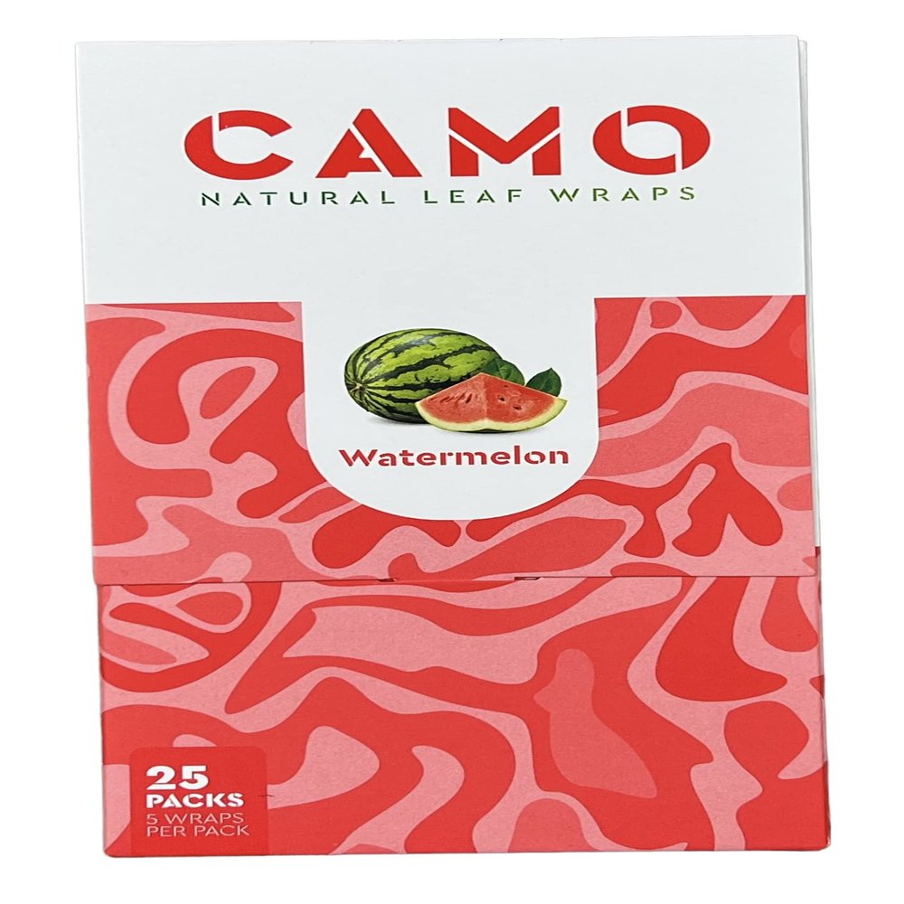 Camo Natural Leaf Rolling Papers Pre-wrap Full Box 25 Packs (5 sheets per pack) + RSV Scoop Card (Watermelon)