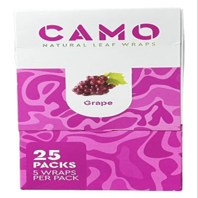 Camo Natural Leaf Rolling Papers Pre-wrap Full Box 25 Packs (5 sheets per pack) + RSV Scoop Card (Grape)